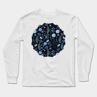 Vintage floral pattern on a black background Long Sleeve T-Shirt